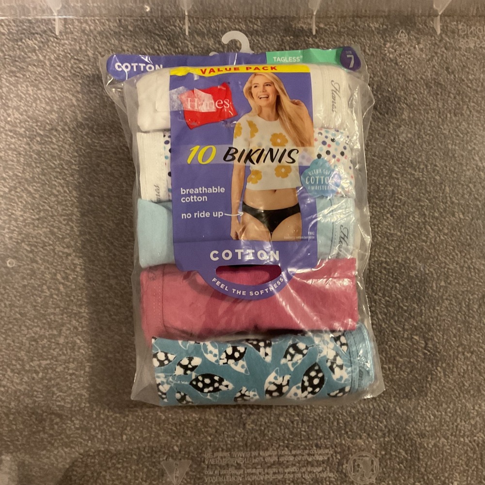 Hanes Womens 10 Pack Cotton Bikini Underwear Tagless Multi Color Size 7 L NEW